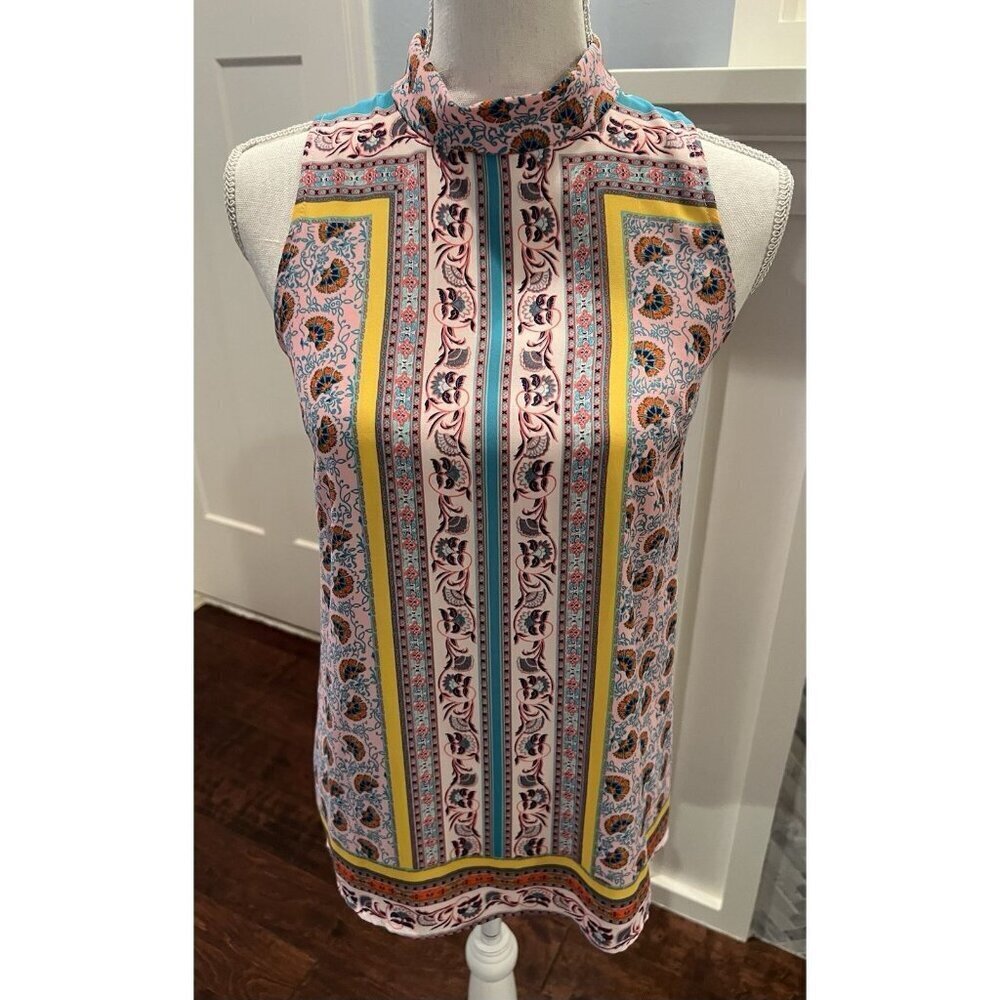 Super Cute and Lightweight Gianni Bini High Neck Colorful Sleeveless Top XS